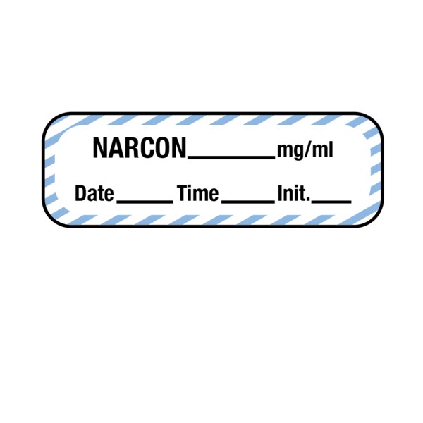 Label, Narcan 1/2" x 1-1/2" White w/Blue Stripes & Black